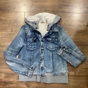 Free People denim jacket with hood!